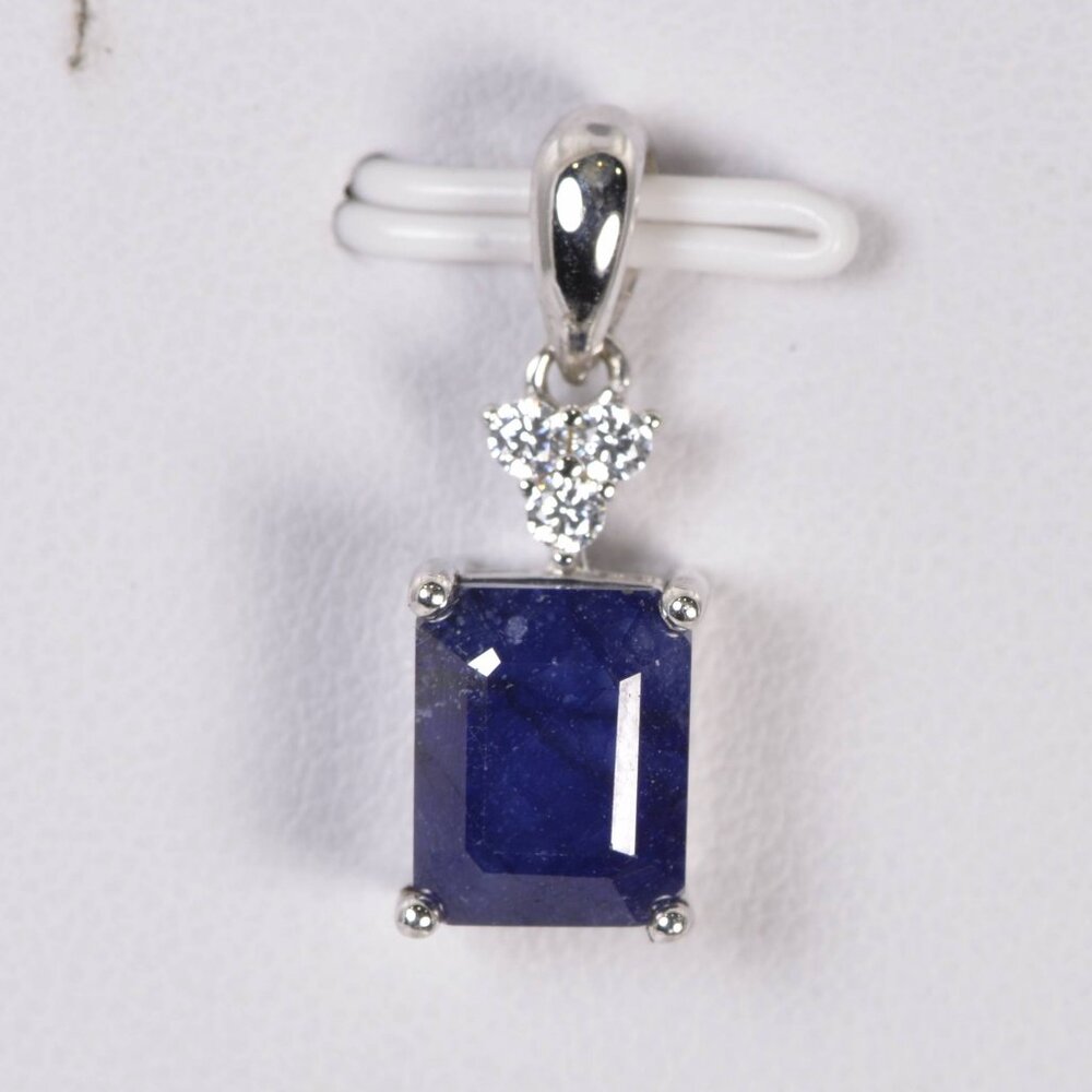 2.5ct Natural Blue Sapphire Emerald Cut Pendant 925 Sterling Silver